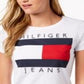 Camiseta feminina Tommy Hilfiger de algodão com logotipo bordado, branca, tamanho 2XL