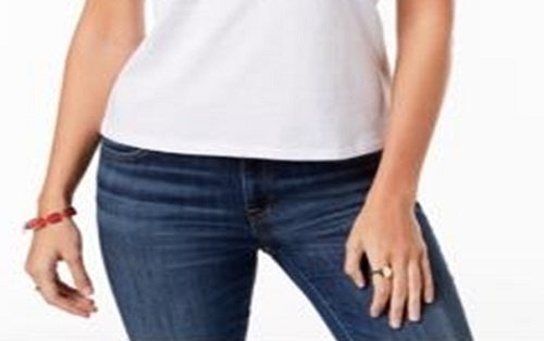 Camiseta feminina Tommy Hilfiger de algodão com logotipo bordado, branca, tamanho 2XL