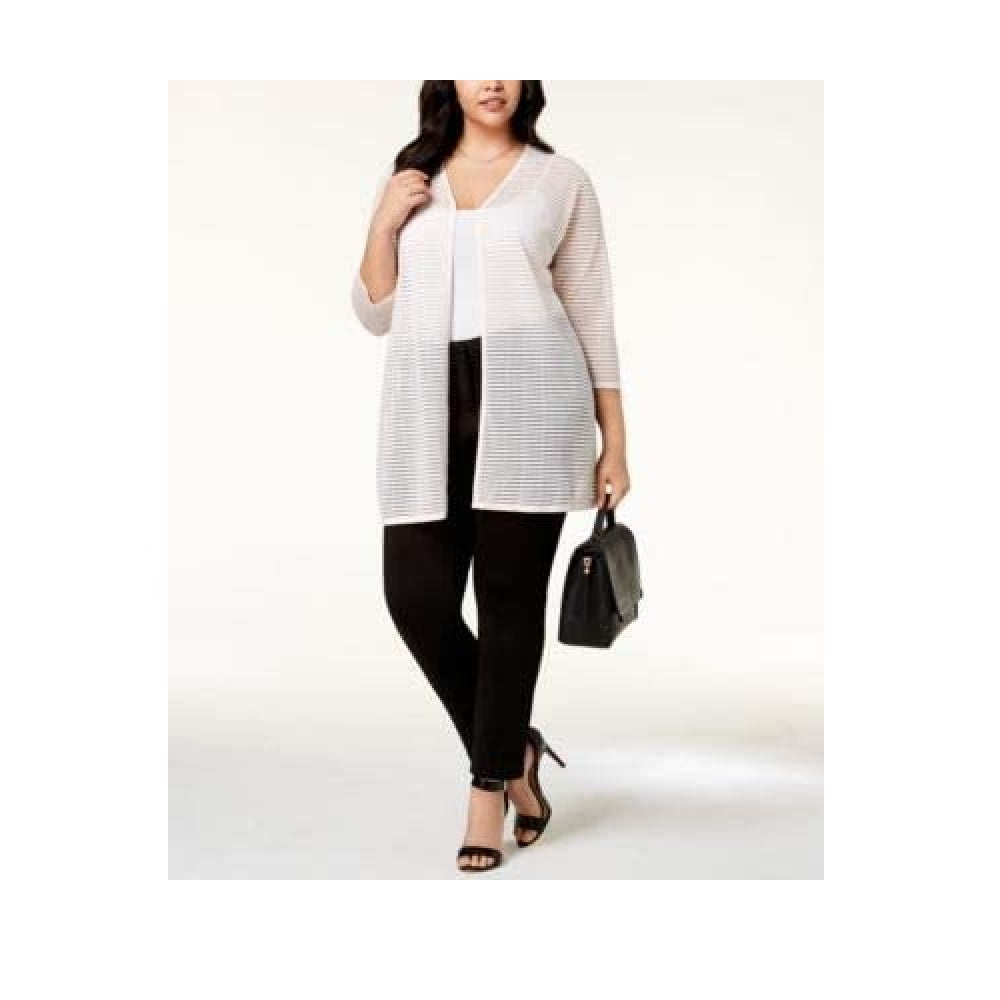 Cardigan Alfani Plus Size Feminino Listrado Ilusion Marrom Tamanho 3X