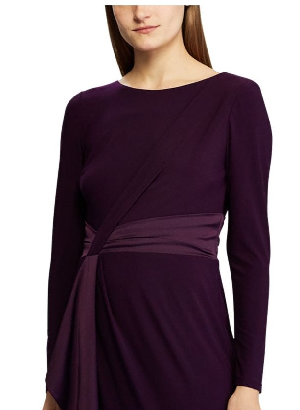 Vestido Ralph Lauren Feminino Manga Longa com Acabamento em Cetim Roxo Tamanho 6 Petite