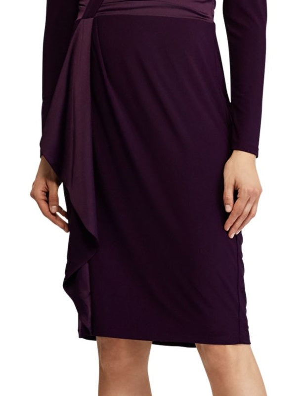 Vestido Ralph Lauren Feminino Manga Longa com Acabamento em Cetim Roxo Tamanho 6 Petite