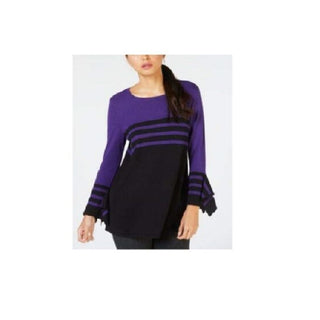 Alfani Suéter Feminino Listrado com Blocos de Cor Petite Roxo Tamanho Petit M