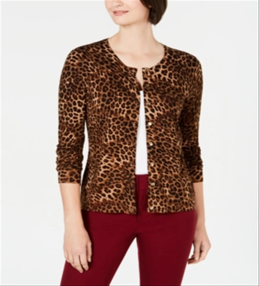 Cardigan feminino com estampa animal Charter Club, cinza, marrom, tamanho pequeno