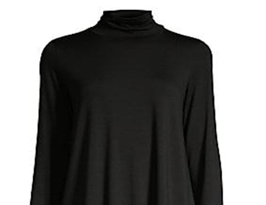 Túnica feminina de malha com gola alta Eileen Fisher, preta, tamanho extragrande