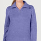 Karen Scott Blusa feminina com gola alta e manga comprida, azul, tamanho pequeno P