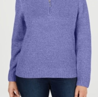 Karen Scott Blusa feminina com gola alta e manga comprida, azul, tamanho pequeno P