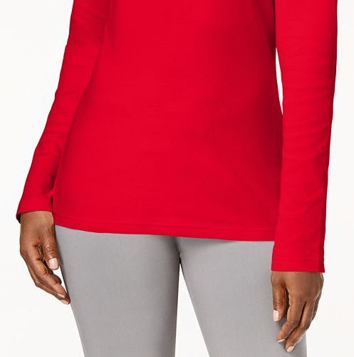 Blusa de gola alta feminina Karen Scott de algodão, azul, tamanho P