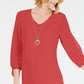 Vestido feminino com mangas amarradas e colar, tamanho pequeno, vermelho, JM Collection