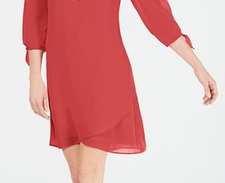 Vestido feminino com mangas amarradas e colar, tamanho pequeno, vermelho, JM Collection