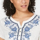 Blusa feminina branca com estampa floral e botões, manga curta, tamanho M, da Style Company