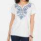 Blusa feminina branca com estampa floral e botões, manga curta, tamanho M, da Style Company