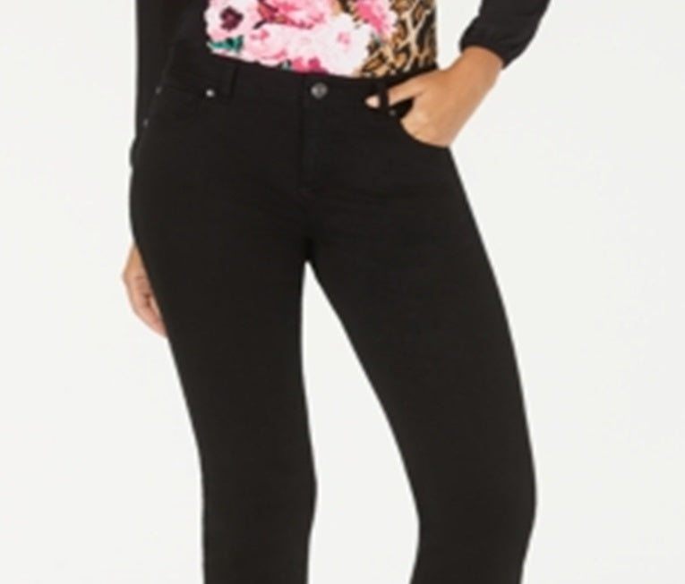 Calça jeans feminina com controle de barriga, perna reta, preta, tamanho 0, da INC International Concepts