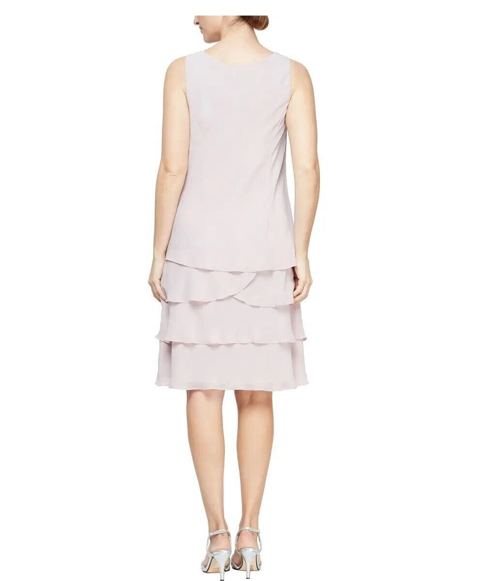 Jaqueta feminina SL Fashions com 2 peças e frente aberta e vestido em camadas e flare, tamanho champanhe 6