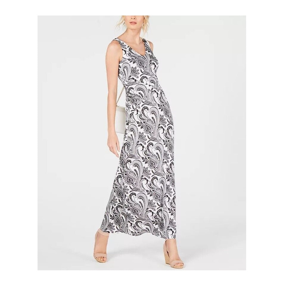 Vestido longo feminino Petite com decote em V e franzido, tamanho Petite M, branco, da INC International Concepts