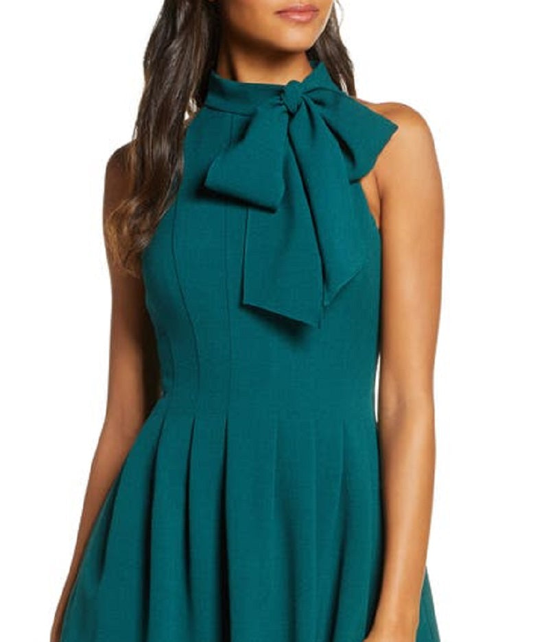 Vestido feminino Vince Camuto com decote em arco e ajuste evasê, verde, tamanho 4