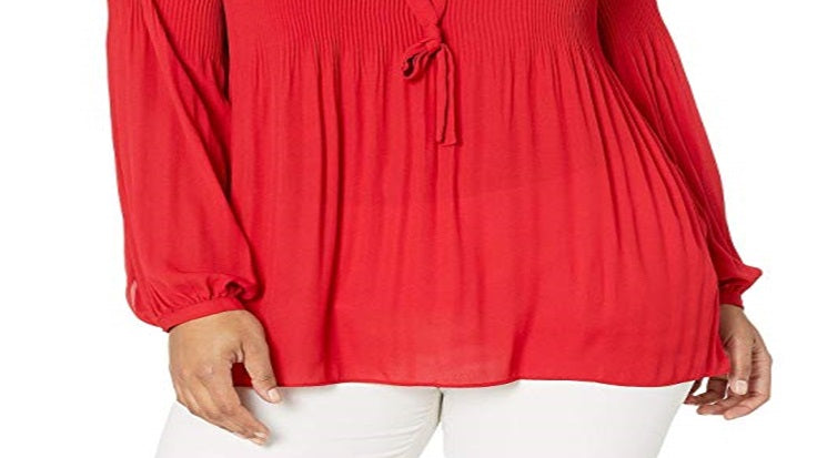Ralph Lauren Feminino Georgette Amarre o decote em V Vermelho Tamanho 3X