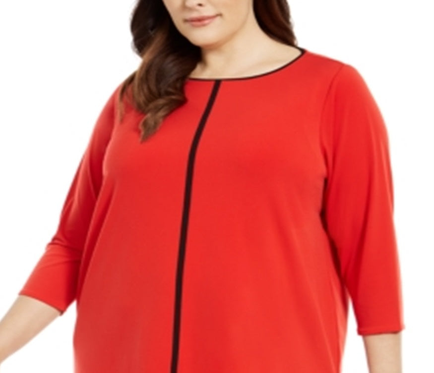 Túnica Alfani Feminina Listrada Contrastante Vermelha Tamanho 1X