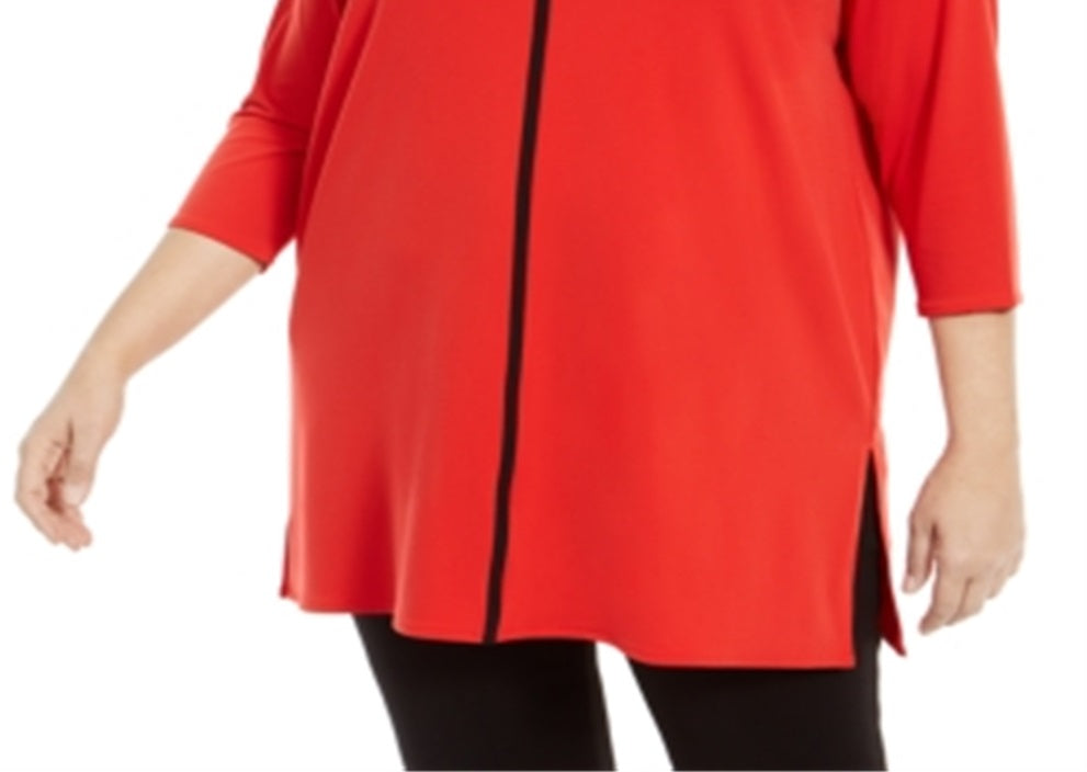 Túnica Alfani Feminina Listrada Contrastante Vermelha Tamanho 1X