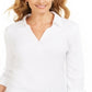 Karen Scott Blusa feminina com decote dividido e gola alta, branca, tamanho pequeno G