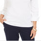 Karen Scott Blusa feminina com decote dividido e gola alta, branca, tamanho pequeno G