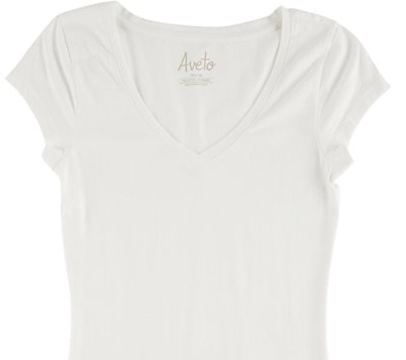 Blusa lisa de malha elástica macia com decote em V Aveto Junior, branca, tamanho extragrande