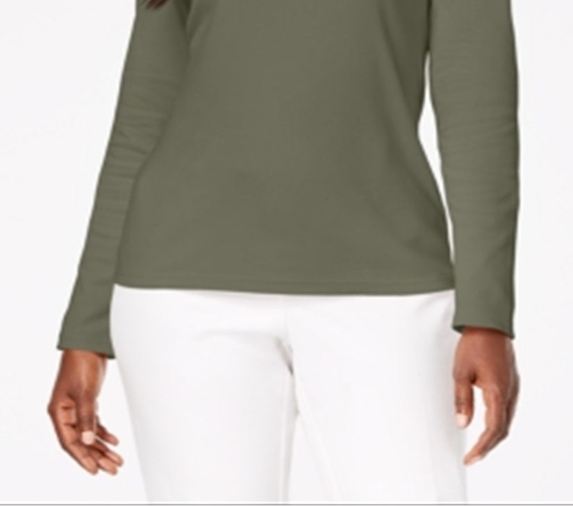 Karen Scott Blusa Feminina de Algodão com Decote Redondo Verde Tamanho Pequeno Médio