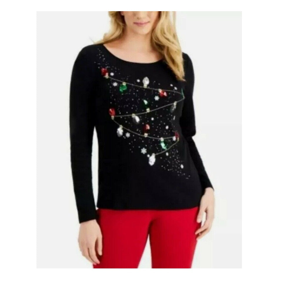 Blusa de algodão com detalhes Karen Scott feminina, preta escura, tamanho P