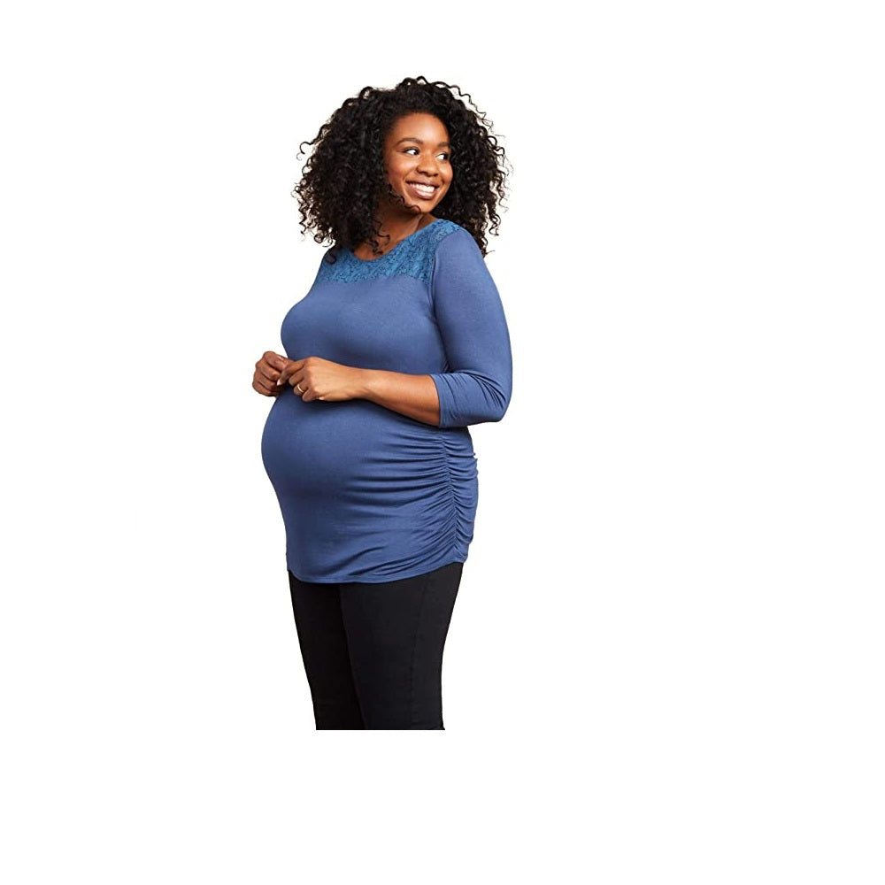 Top de maternidade plus size com detalhes de manga para mulheres, tamanho 3X, azul