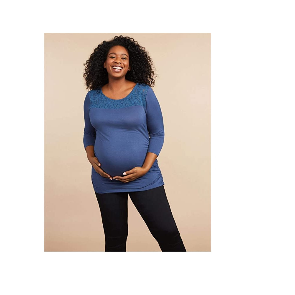 Top de maternidade plus size com detalhes de manga para mulheres, tamanho 3X, azul