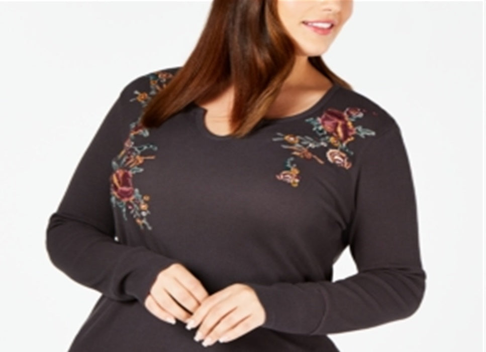 Blusa térmica bordada plus size feminina Style &amp; Co, cinza, tamanho 0X