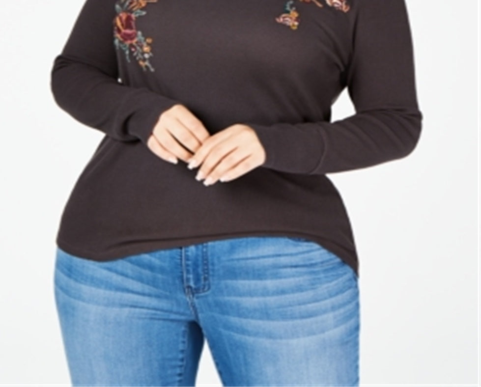 Blusa térmica bordada plus size feminina Style &amp; Co, cinza, tamanho 0X