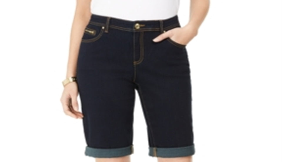 Shorts jeans femininos Curvy Fit Tikglo com punho, azul, tamanho 0, da INC International Concepts