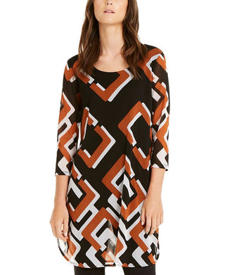 Túnica Alfani Feminina Estampada Manga 3/4 Marrom Tamanho P