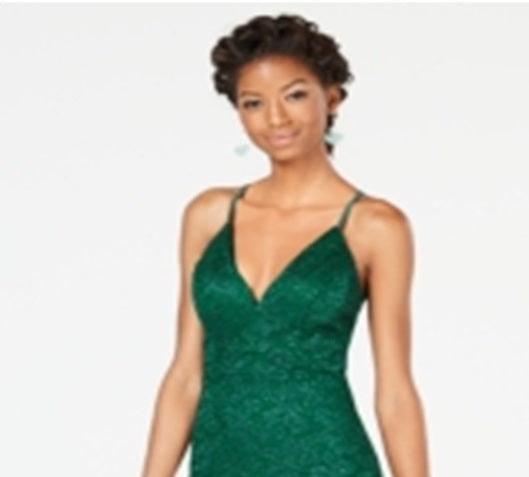 Vestido Bodycon Emerald Sundae Junior's Glitter Lace Racerback Verde Tamanho XX-S