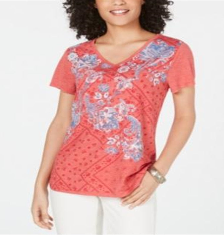 Camiseta com estampa gráfica pequena Style &amp; Co, vermelha, tamanho pequeno XL
