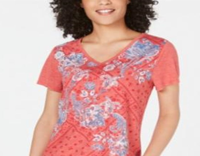 Camiseta com estampa gráfica pequena Style &amp; Co, vermelha, tamanho pequeno XL