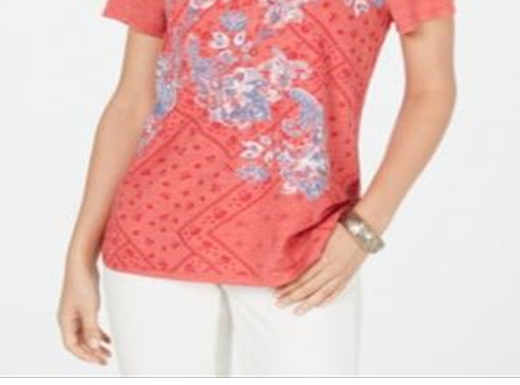 Camiseta com estampa gráfica pequena Style &amp; Co, vermelha, tamanho pequeno XL