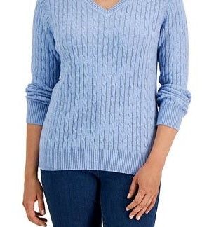 Karen Scott Suéter Feminino de Malha Lisa com Gola V Azul Tamanho M