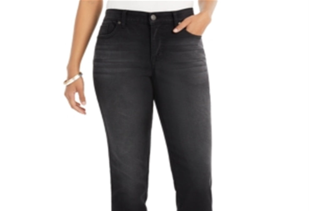 Calça jeans cropped feminina Style &amp; Co, perna reta, preta, tamanho 2