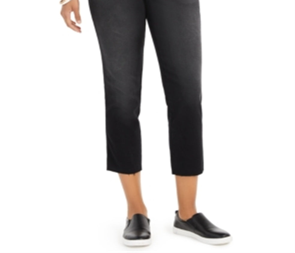 Calça jeans cropped feminina Style &amp; Co, perna reta, preta, tamanho 2