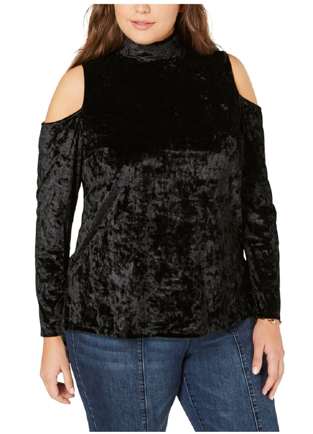 One a Top de veludo com ombros descobertos feminino plus size preto tamanho 1X