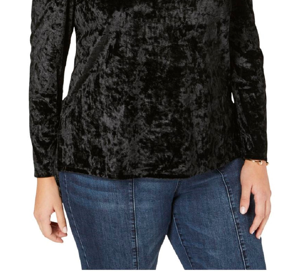 One a Top de veludo com ombros descobertos feminino plus size preto tamanho 1X