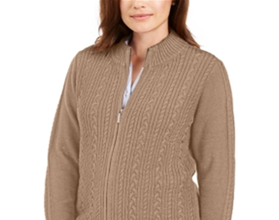 Karen Scott Cardigan Feminino de Tricô com Zíper Marrom Tamanho P