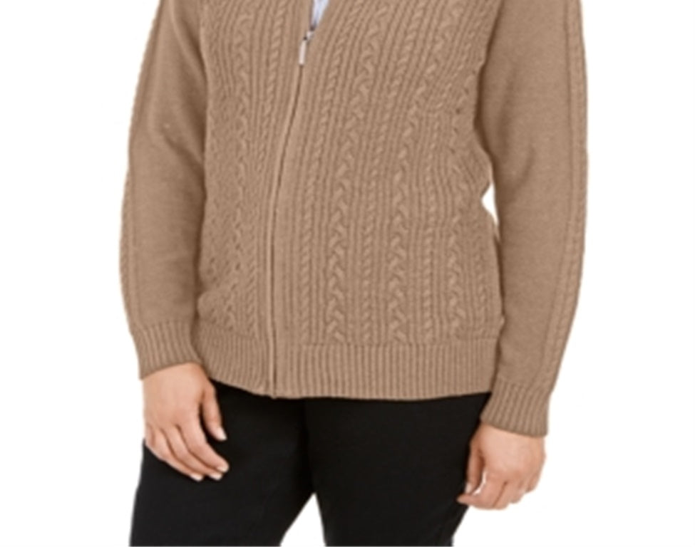 Karen Scott Cardigan Feminino de Tricô com Zíper Marrom Tamanho P