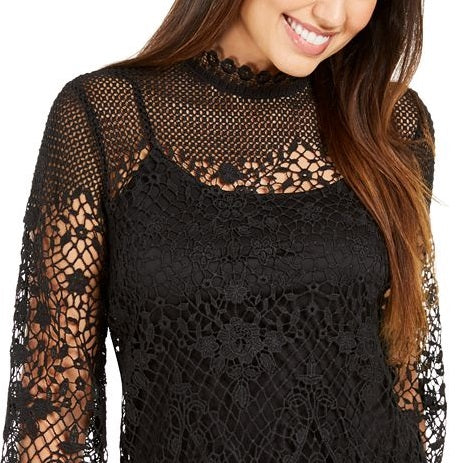 Blusa de renda com manga sino Style &amp; Co, preta, tamanho grande