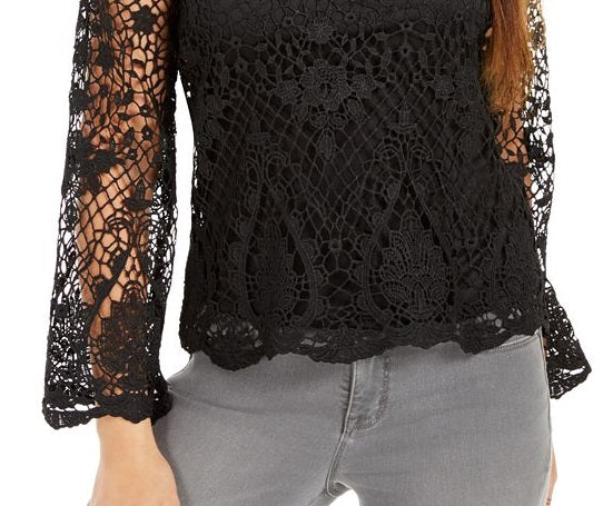 Blusa de renda com manga sino Style &amp; Co, preta, tamanho grande