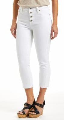 Calça jeans skinny curta desfiada de cintura alta feminina Max Studio, branca, tamanho 10