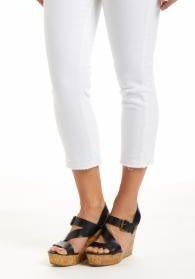 Calça jeans skinny curta desfiada de cintura alta feminina Max Studio, branca, tamanho 10