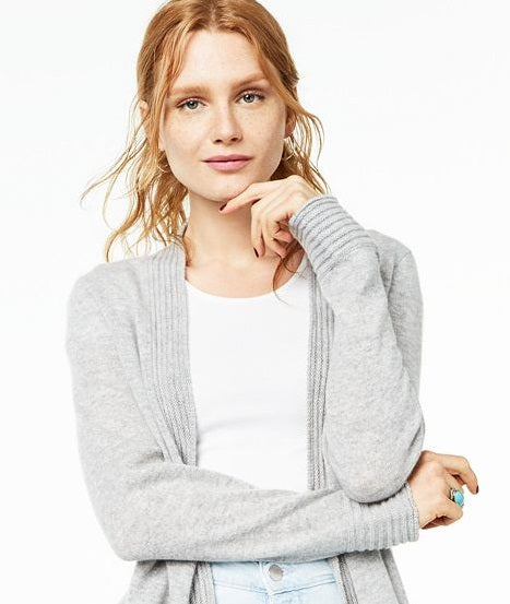 Cardigan de cashmere feminino Charter Club com frente aberta, tamanho pequeno, tamanho G, prateado