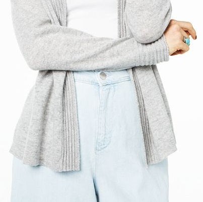 Cardigan de cashmere feminino Charter Club com frente aberta, tamanho pequeno, tamanho G, prateado